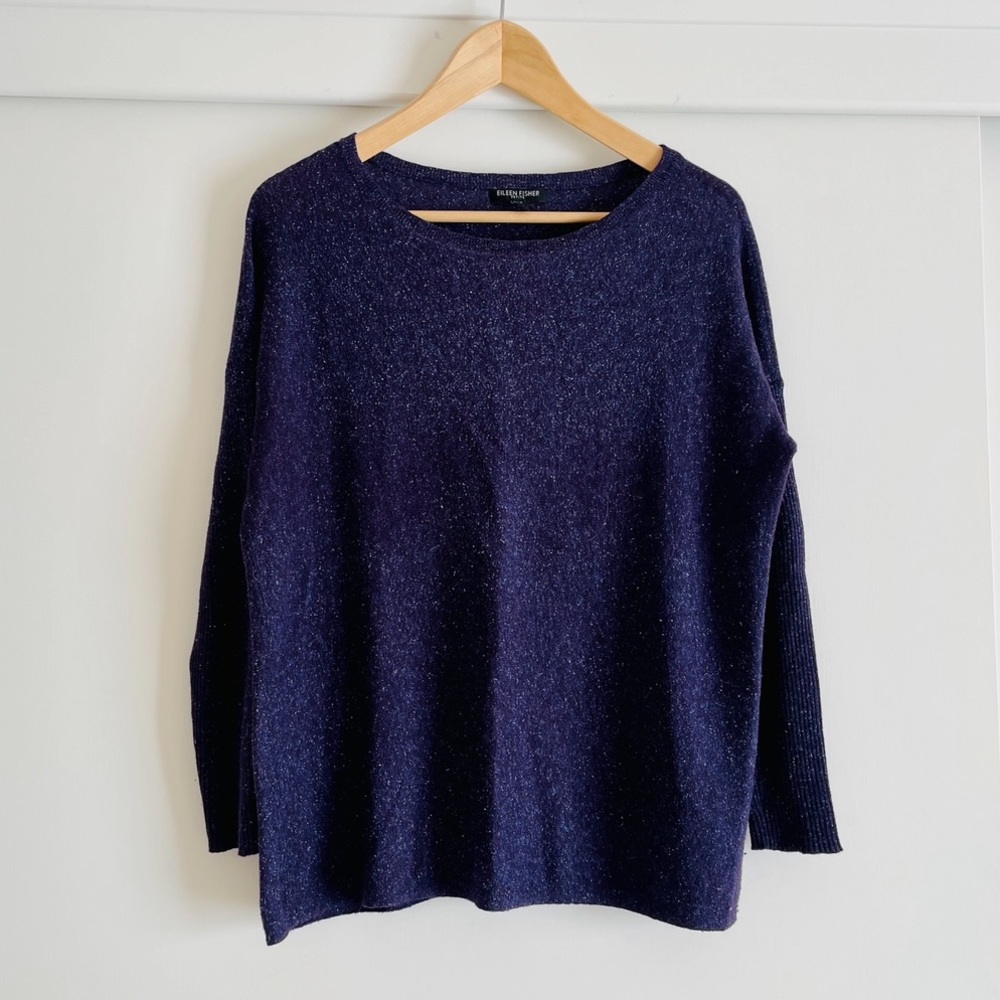 EILEEN FISHER Wool & Silk‎ Crewneck, Spotted Purple, PS